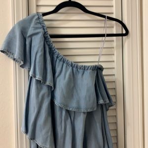 NWT Chelsea28 Blue Chambray One Shoulder Dress